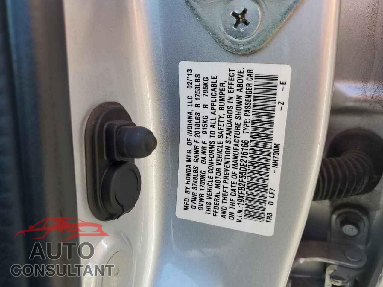 HONDA CIVIC 2013 - 19XFB2F55DE216166