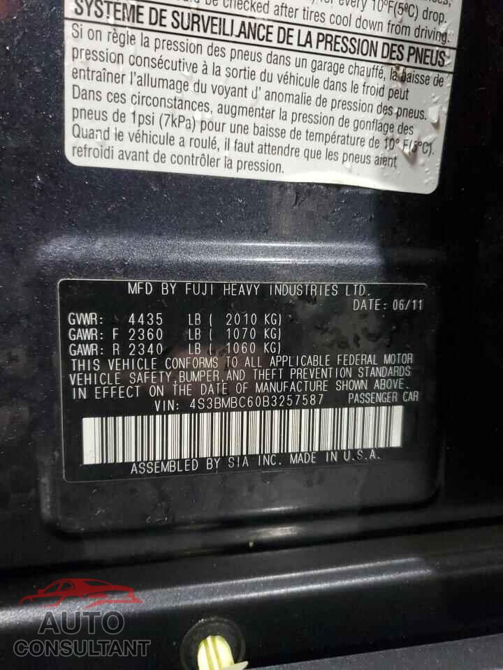 SUBARU LEGACY 2011 - 4S3BMBC60B3257587