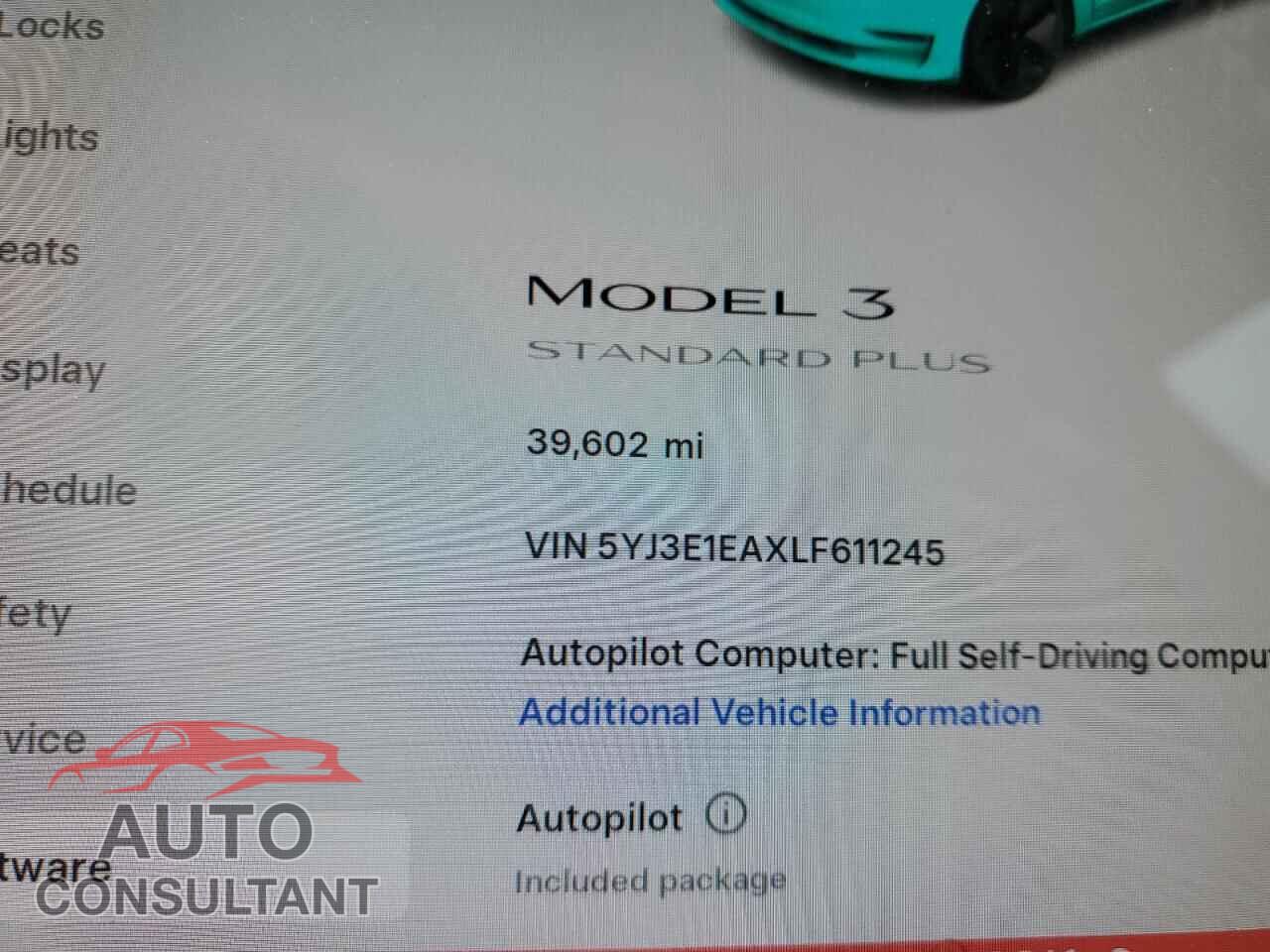 TESLA MODEL 3 2020 - 5YJ3E1EAXLF611245