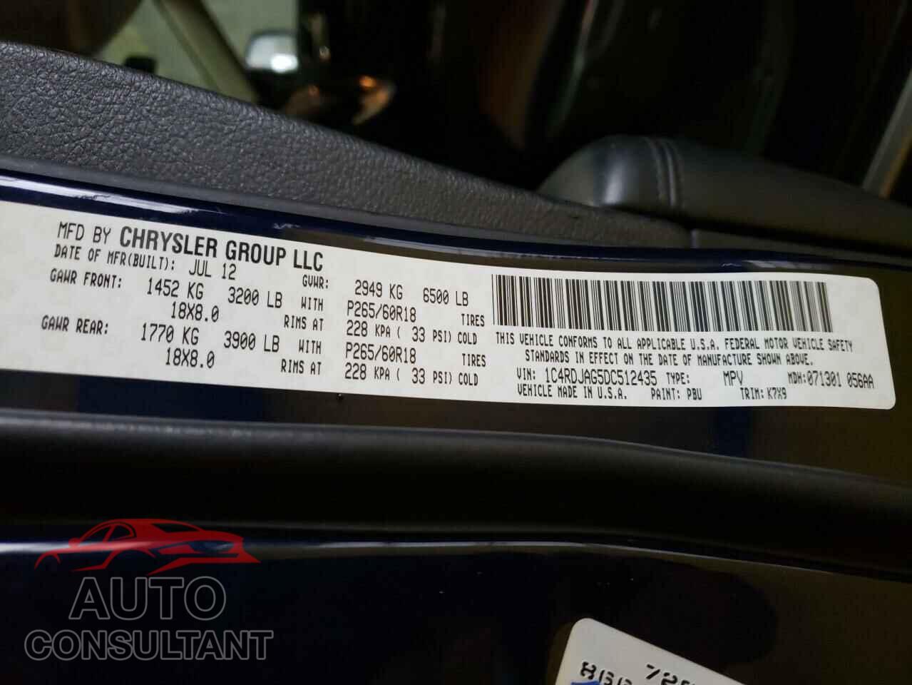 DODGE DURANGO 2013 - 1C4RDJAG5DC512435