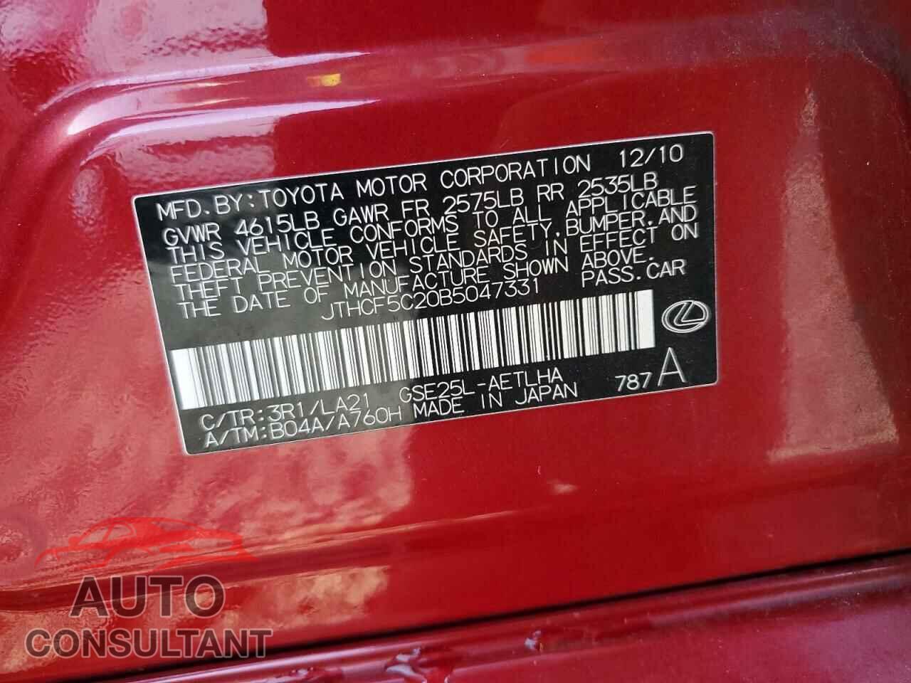 LEXUS IS 2011 - JTHCF5C20B5047331
