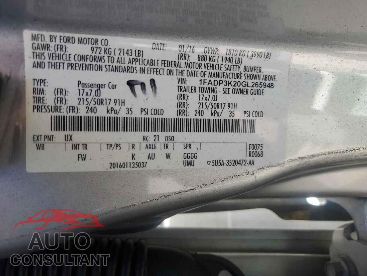 FORD FOCUS 2016 - 1FADP3K20GL265948