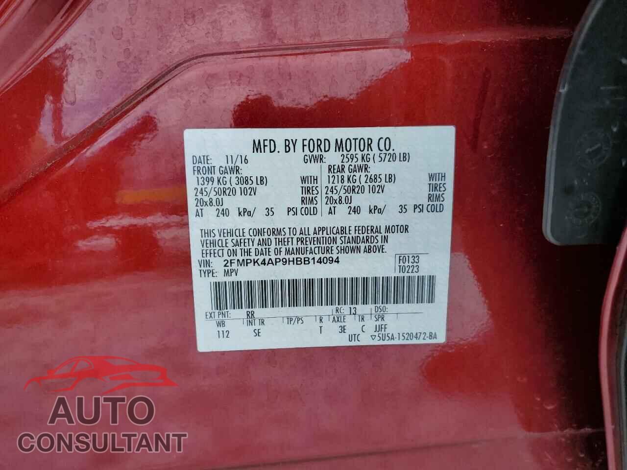 FORD EDGE 2017 - 2FMPK4AP9HBB14094