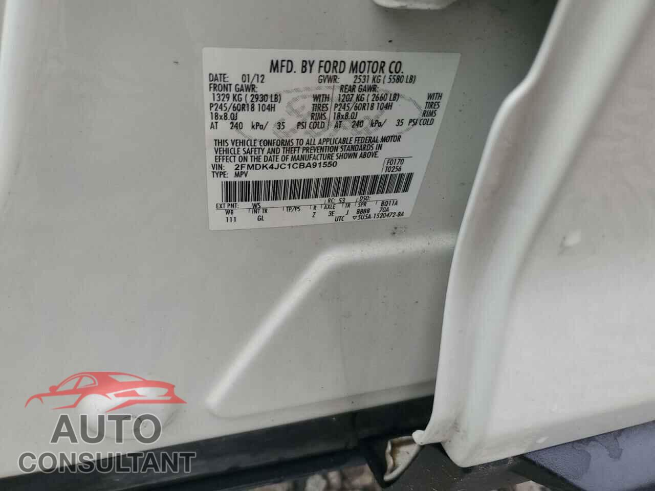 FORD EDGE 2012 - 2FMDK4JC1CBA91550