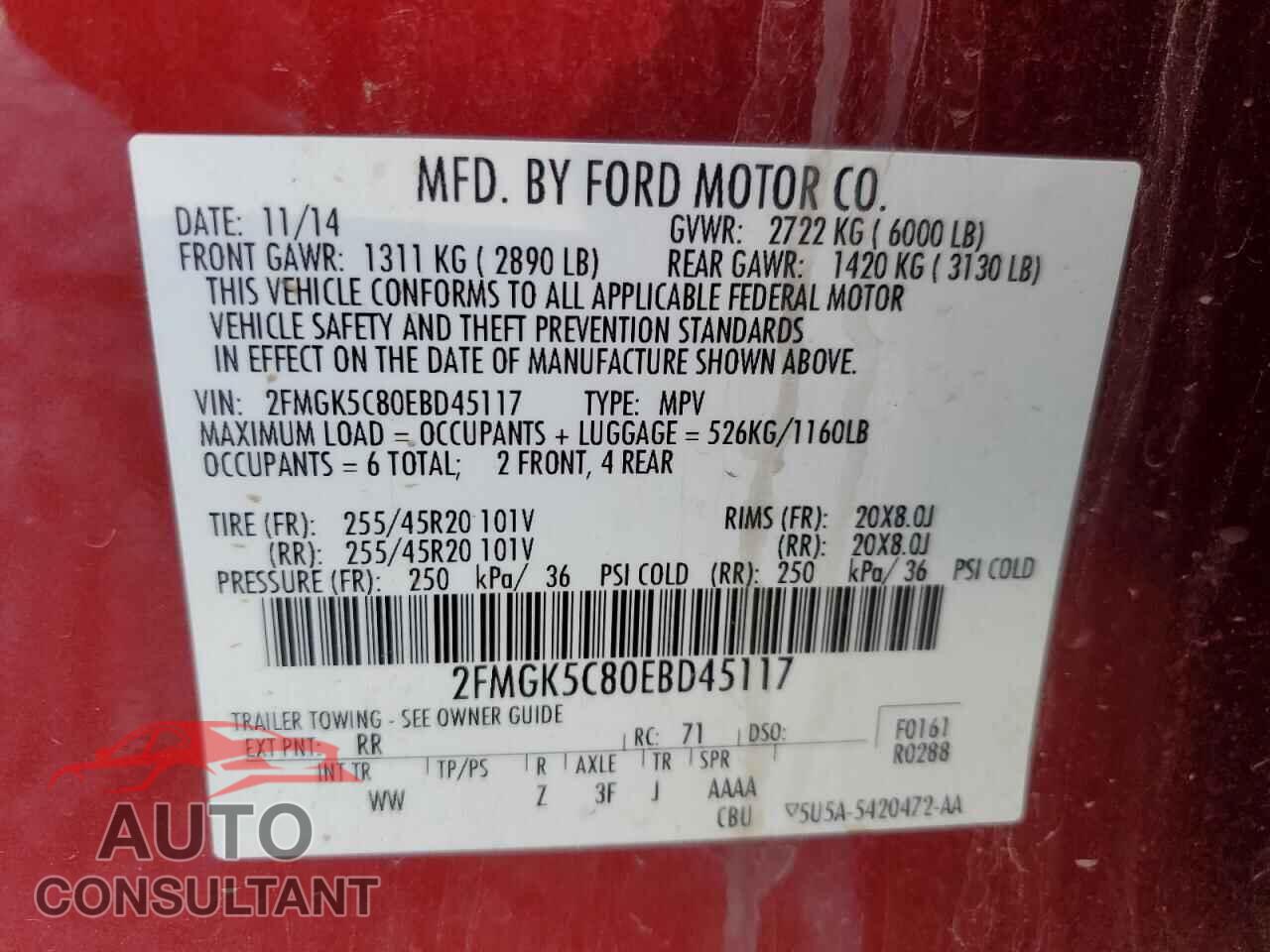 FORD FLEX 2014 - 2FMGK5C80EBD45117