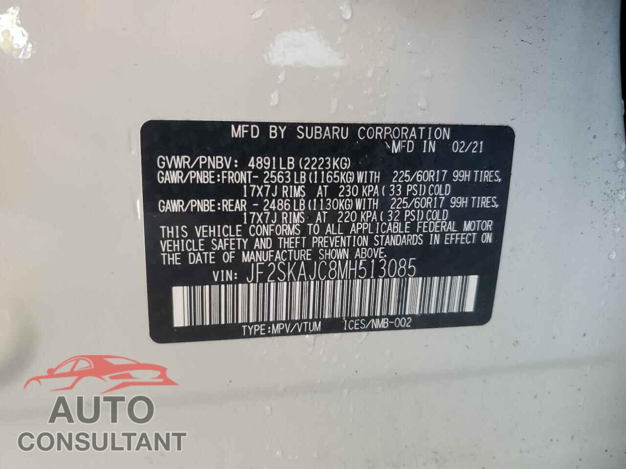 SUBARU FORESTER 2021 - JF2SKAJC8MH513085