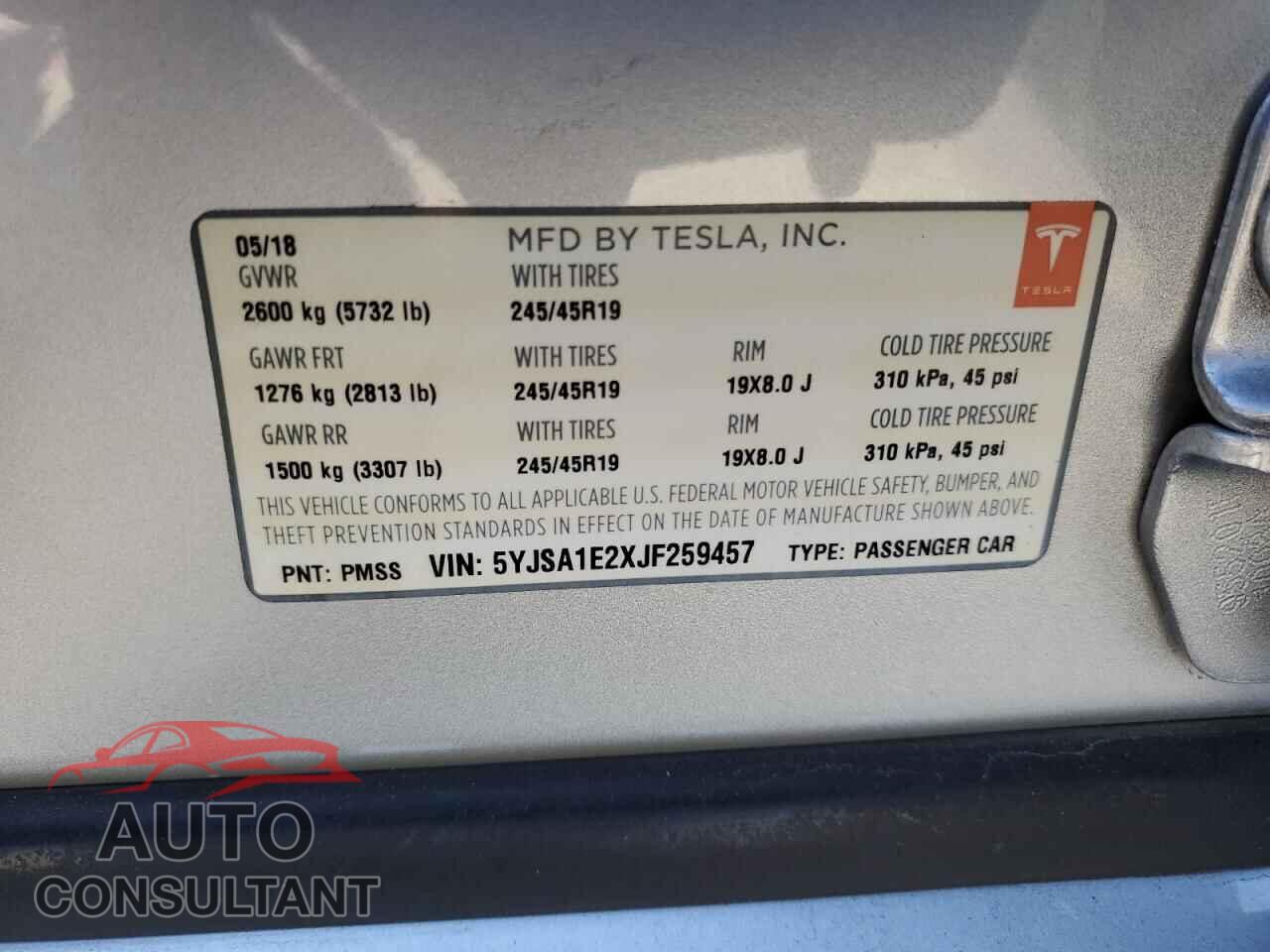 TESLA MODEL S 2018 - 5YJSA1E2XJF259457