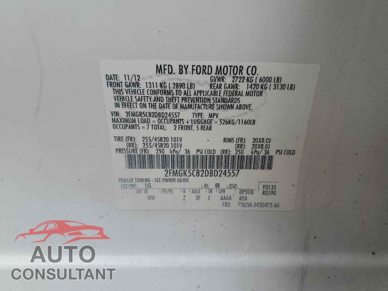 FORD FLEX 2013 - 2FMGK5C82DBD24557