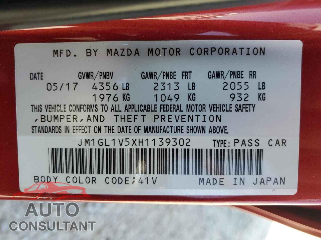 MAZDA 6 2017 - JM1GL1V5XH1139302