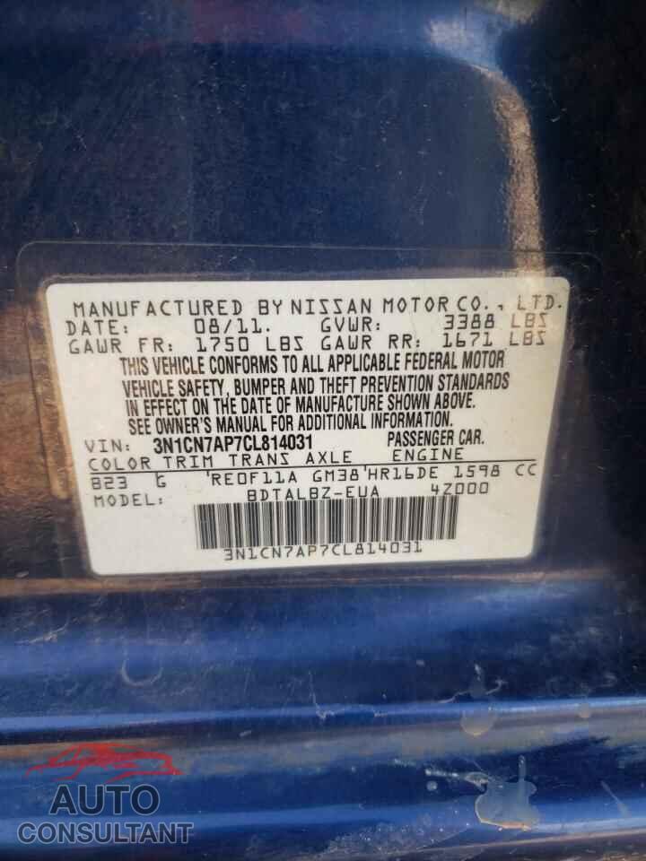 NISSAN VERSA 2012 - 3N1CN7AP7CL814031