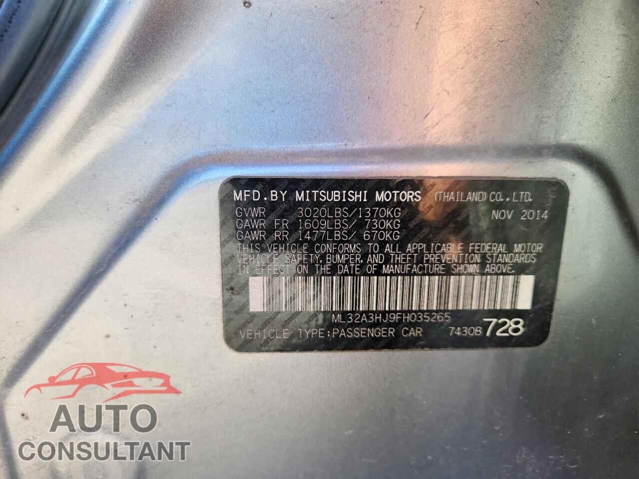 MITSUBISHI MIRAGE 2015 - ML32A3HJ9FH035265