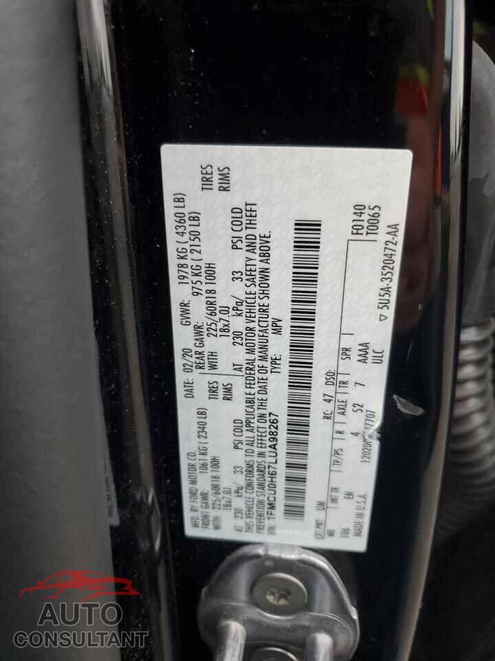 FORD ESCAPE 2020 - 1FMCU0H67LUA98267