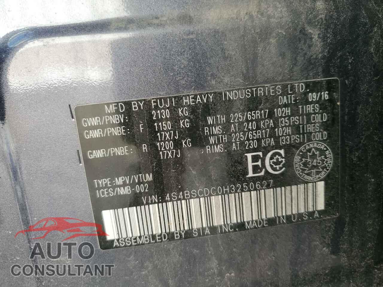 SUBARU OUTBACK 2017 - 4S4BSCDC0H3250627