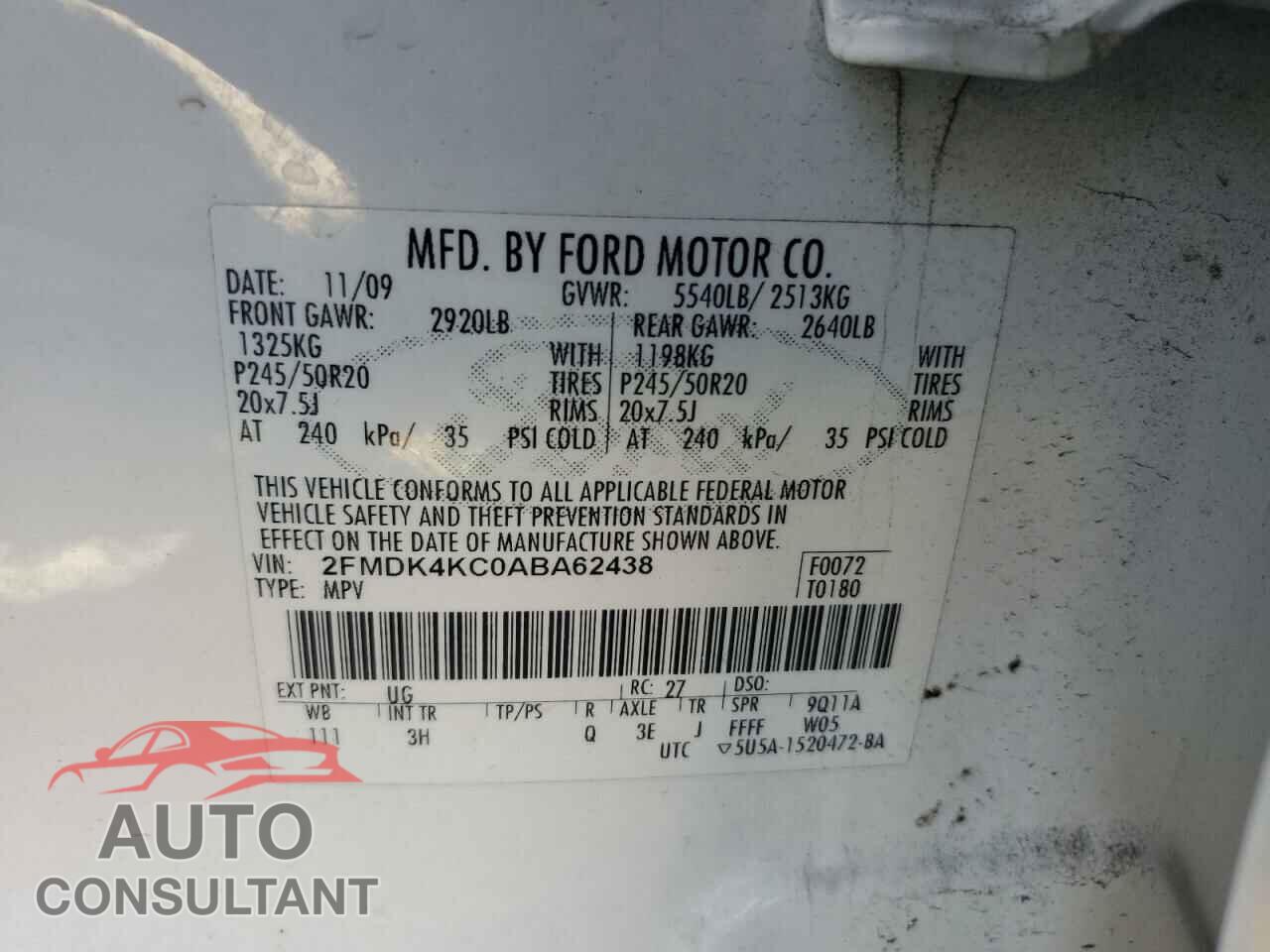 FORD EDGE 2010 - 2FMDK4KC0ABA62438