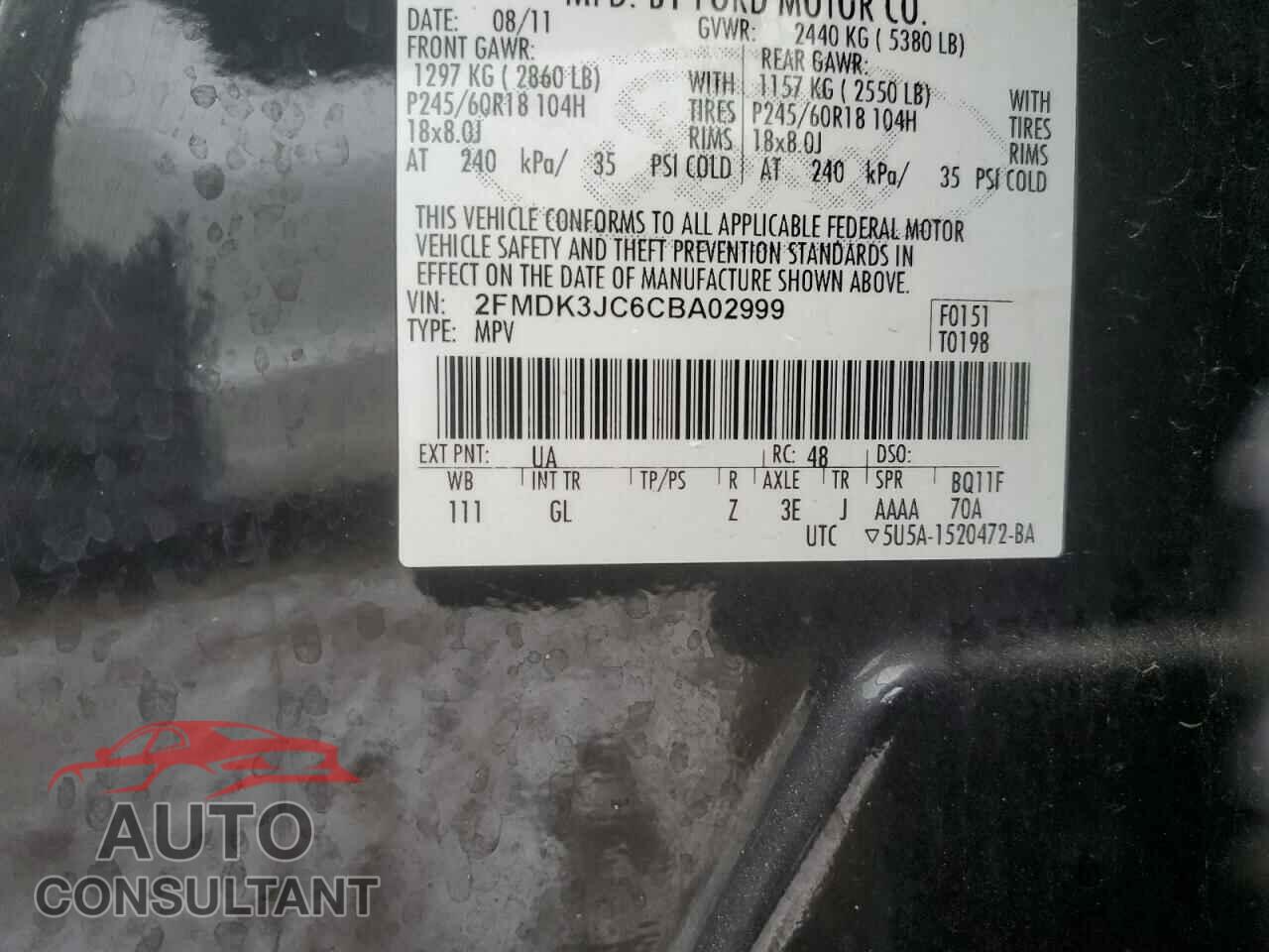 FORD EDGE 2012 - 2FMDK3JC6CBA02999