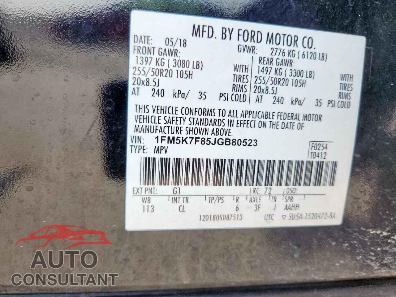 FORD EXPLORER 2018 - 1FM5K7F85JGB80523
