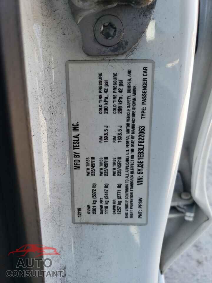 TESLA MODEL 3 2020 - 5YJ3E1EB3LF622063