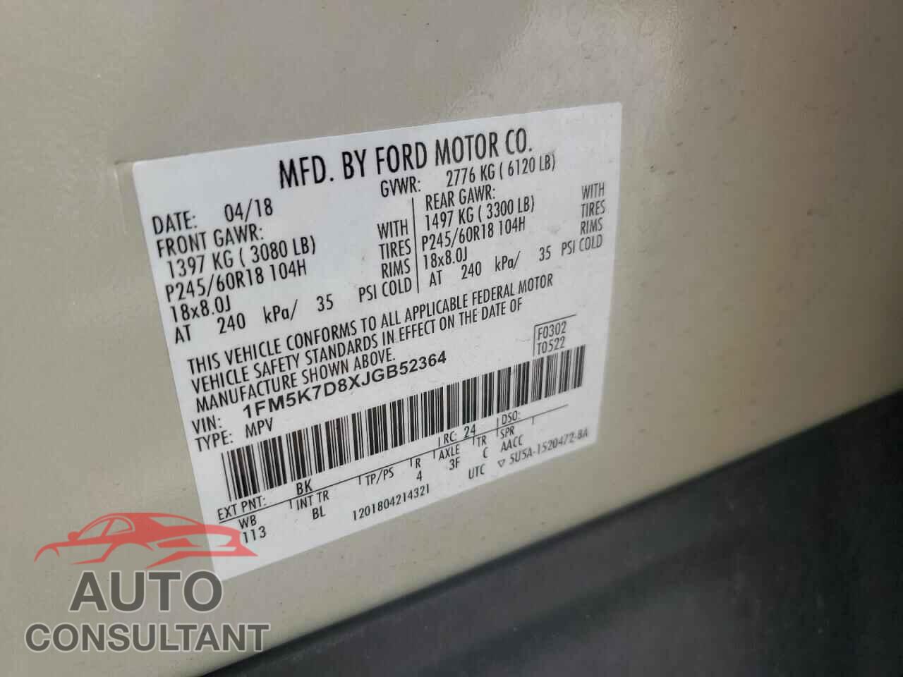 FORD EXPLORER 2018 - 1FM5K7D8XJGB52364