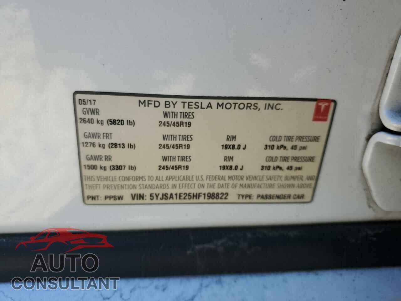 TESLA MODEL S 2017 - 5YJSA1E25HF198822