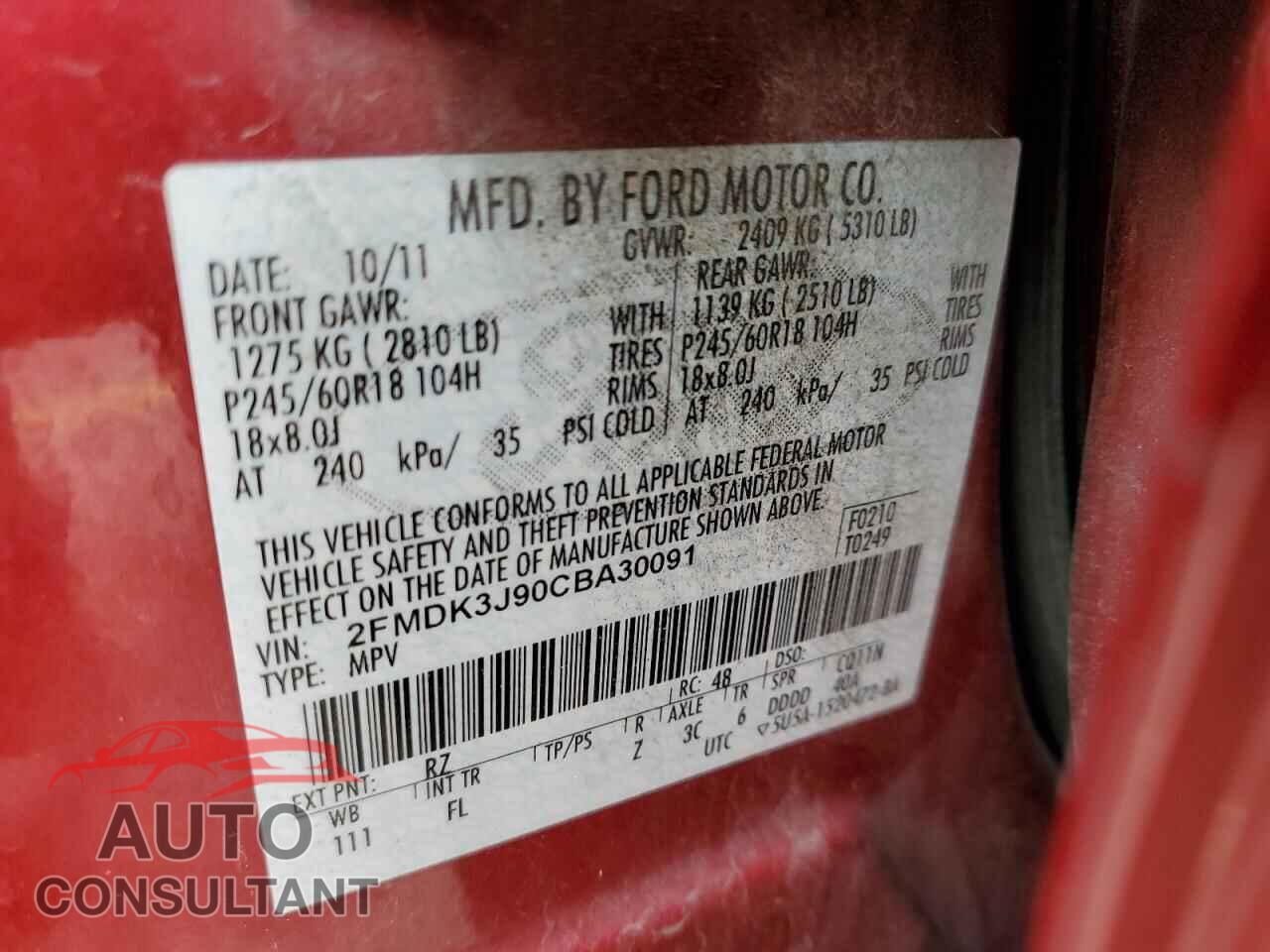 FORD EDGE 2012 - 2FMDK3J90CBA30091