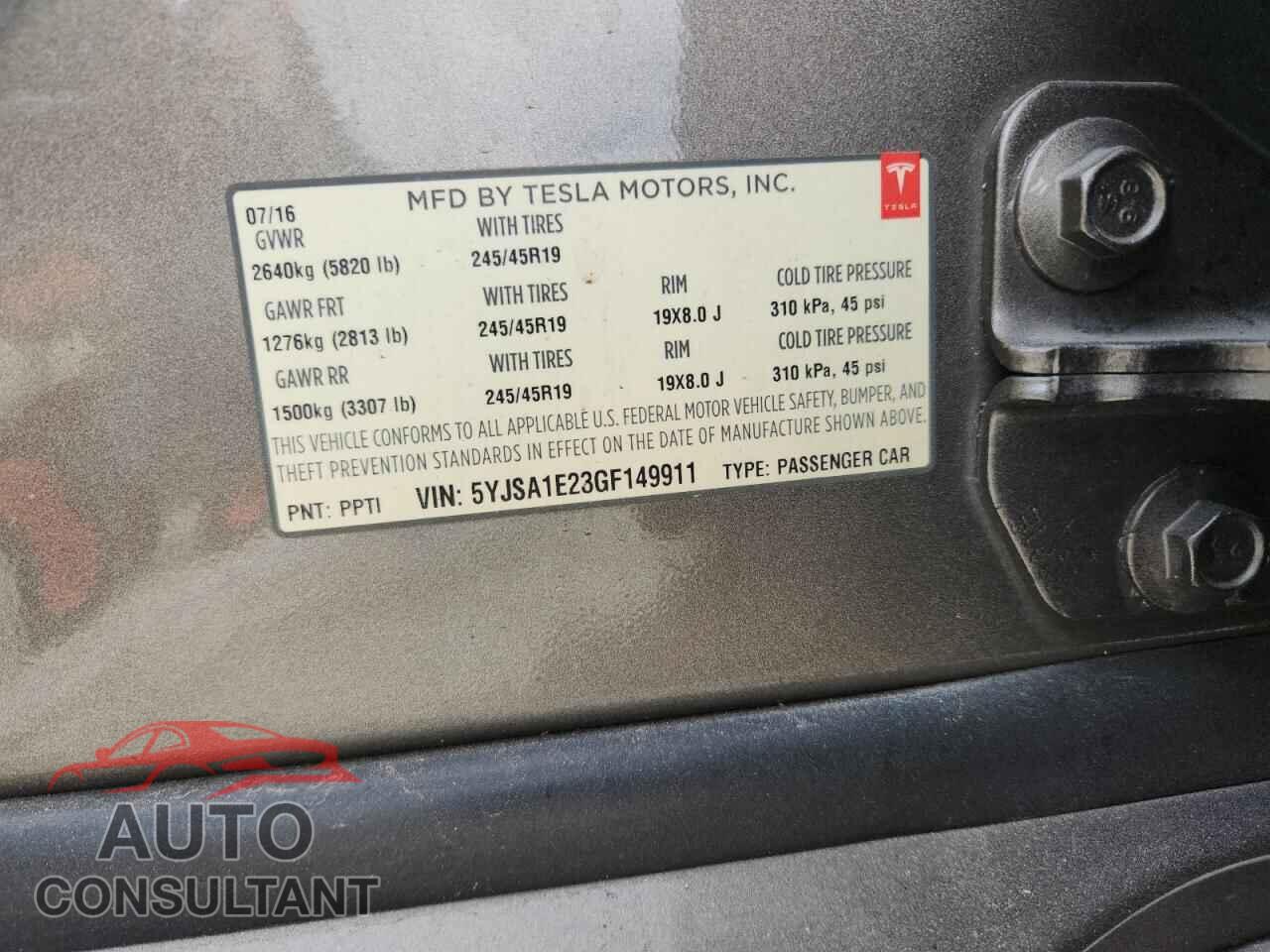 TESLA MODEL S 2016 - 5YJSA1E23GF149911