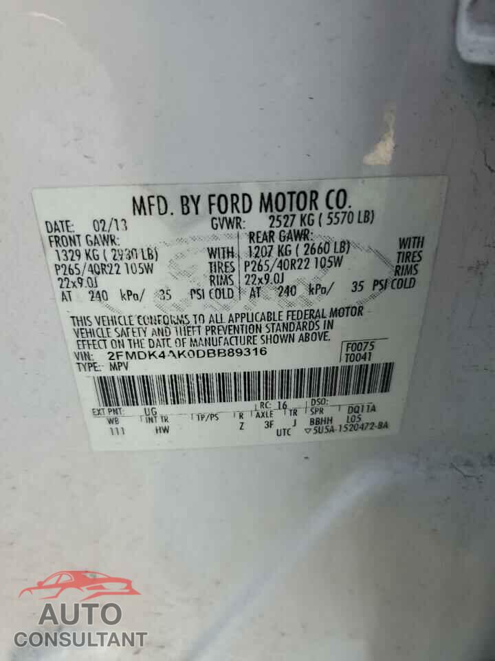 FORD EDGE 2013 - 2FMDK4AK0DBB89316
