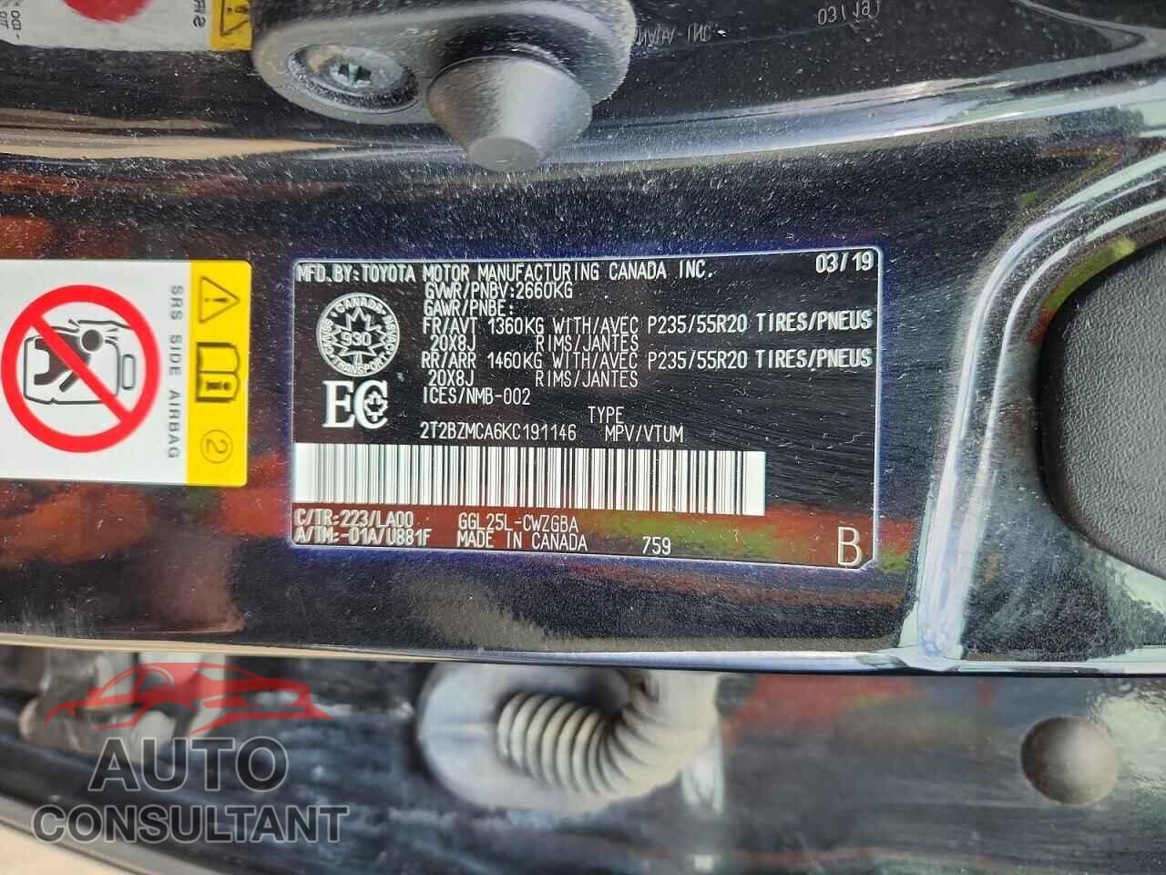 LEXUS RX350 2019 - 2T2BZMCA6KC191146
