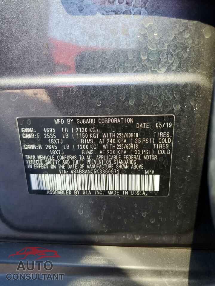 SUBARU OUTBACK 2019 - 4S4BSANC5K3360972