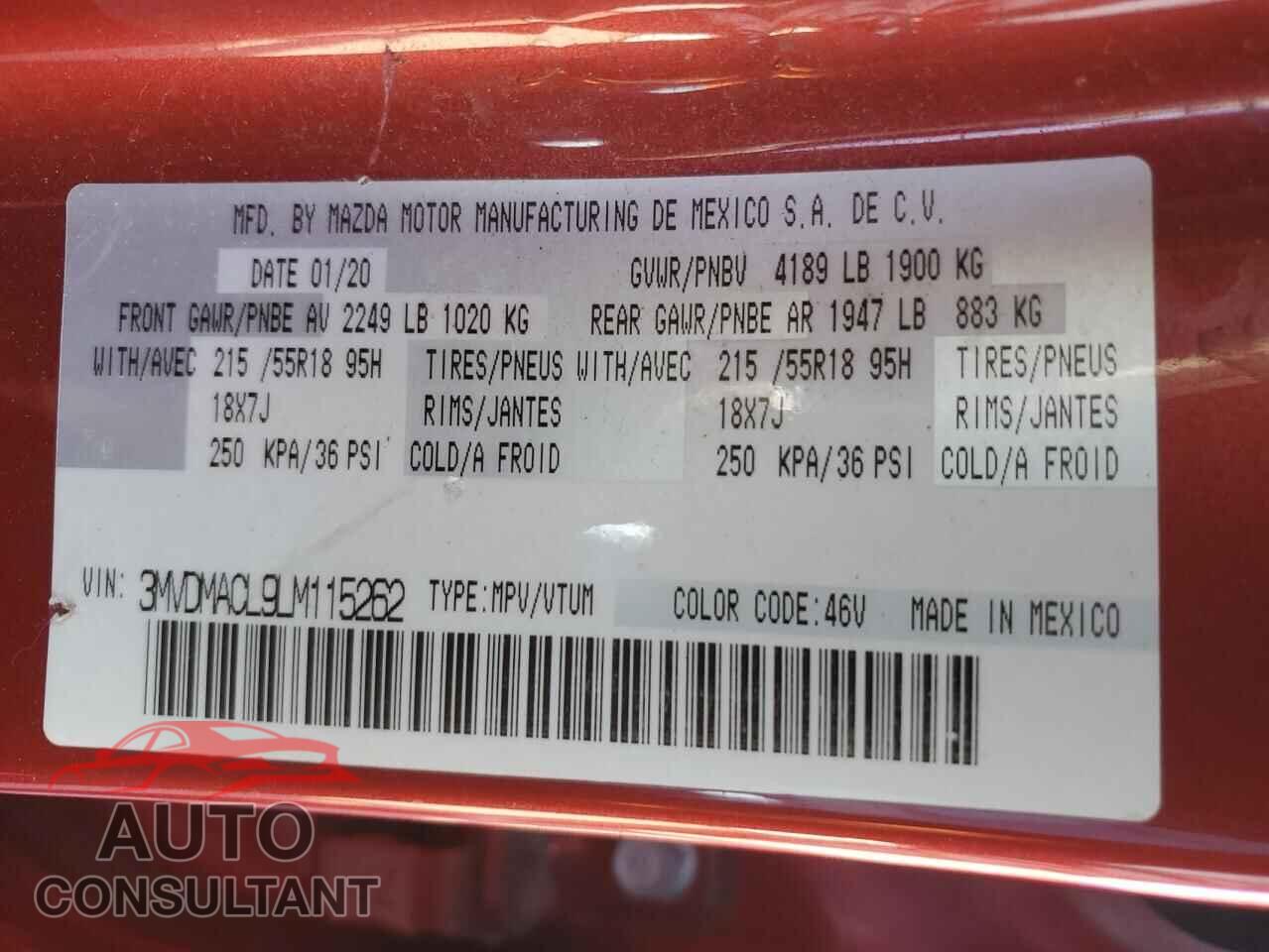 MAZDA CX30 2020 - 3MVDMACL9LM115262