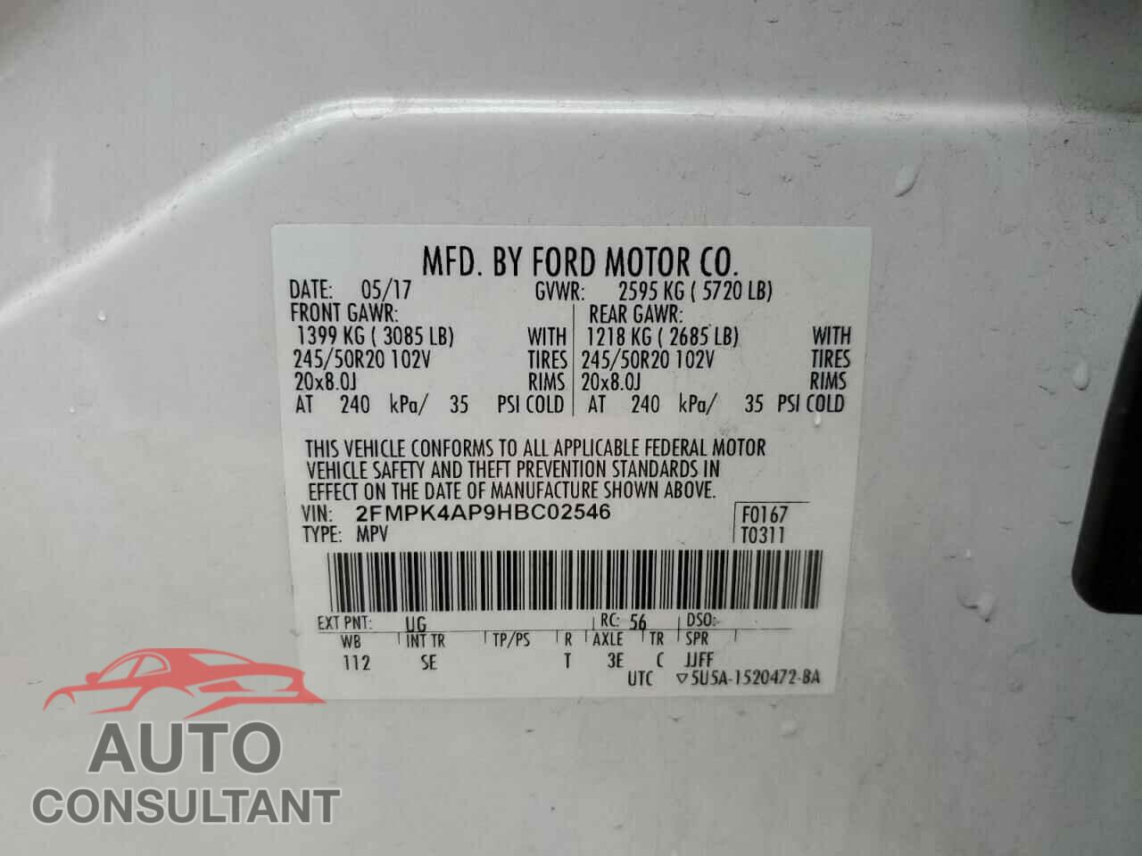 FORD EDGE 2017 - 2FMPK4AP9HBC02546
