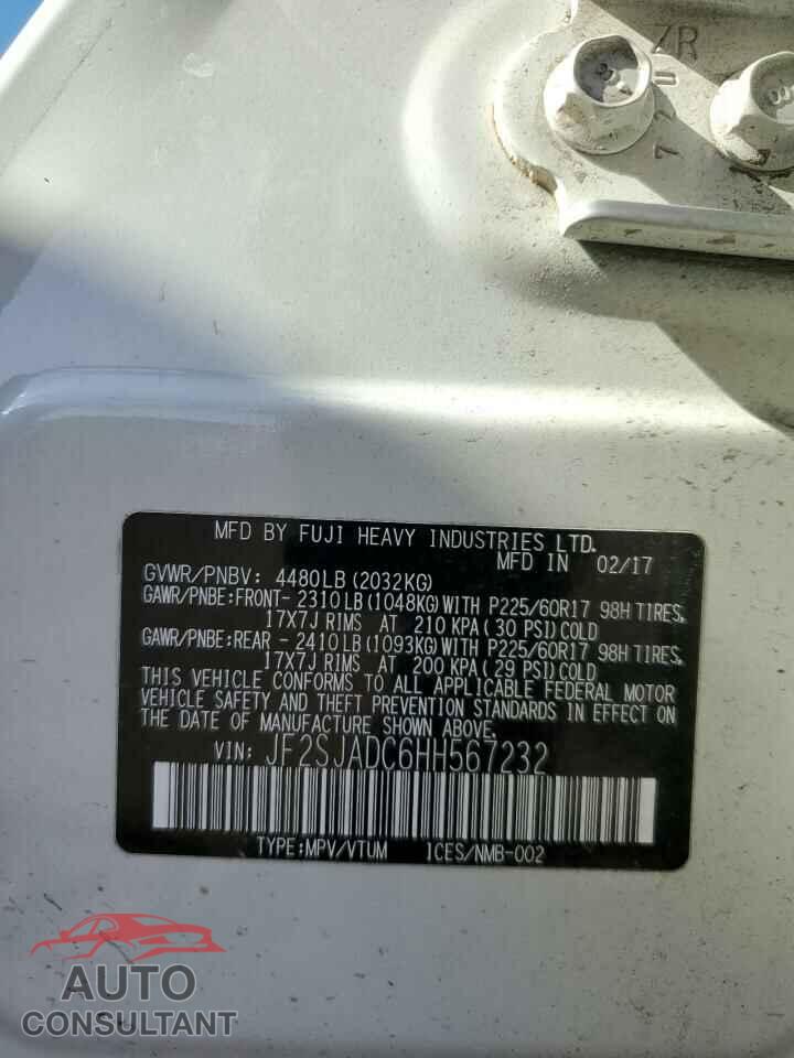 SUBARU FORESTER 2017 - JF2SJADC6HH567232