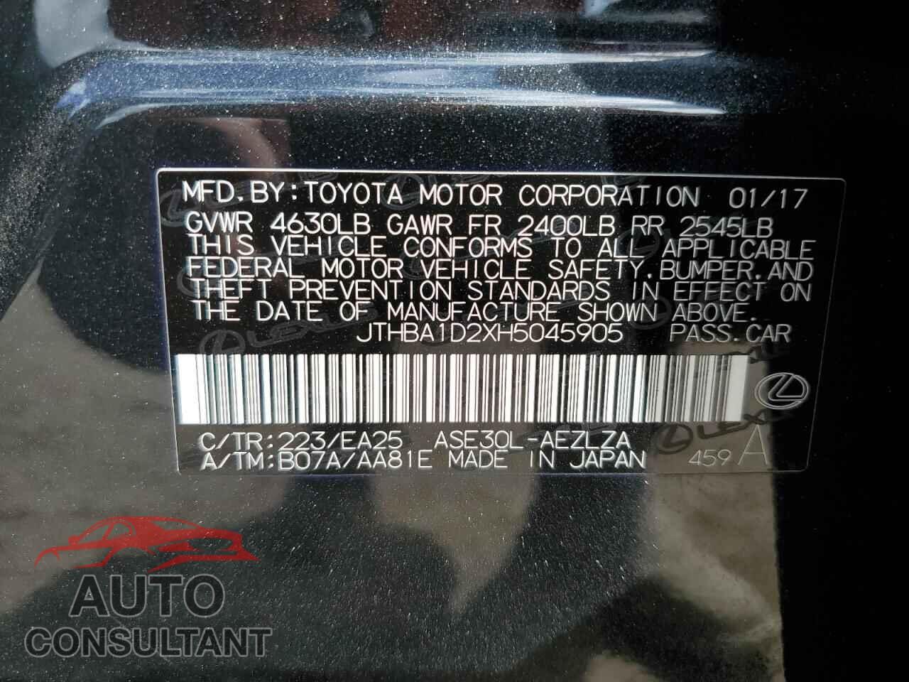 LEXUS IS 2017 - JTHBA1D2XH5045905
