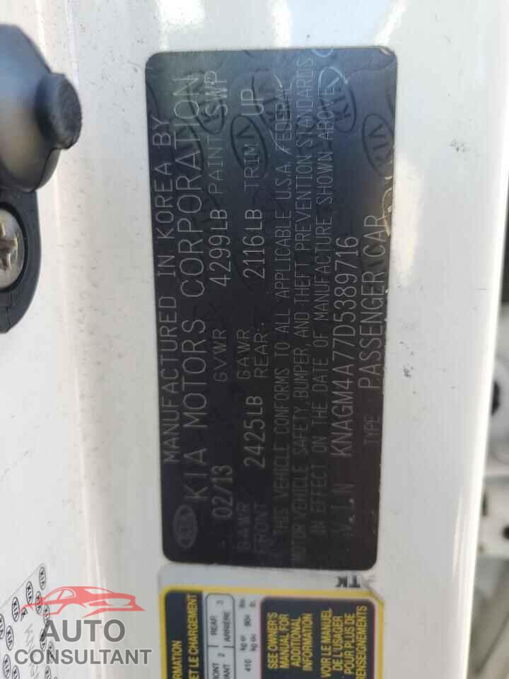 KIA OPTIMA 2013 - KNAGM4A77D5389716
