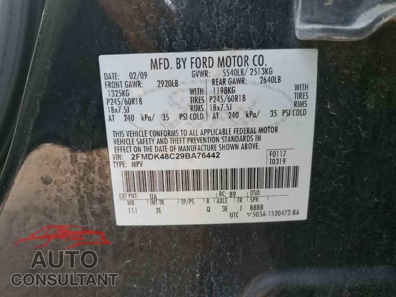 FORD EDGE 2009 - 2FMDK48C29BA76442