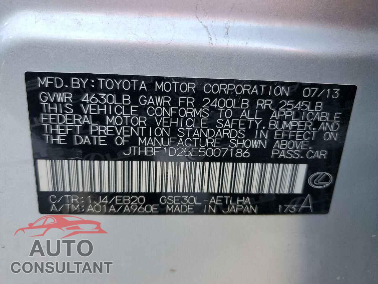 LEXUS IS 2014 - JTHBF1D25E5007186