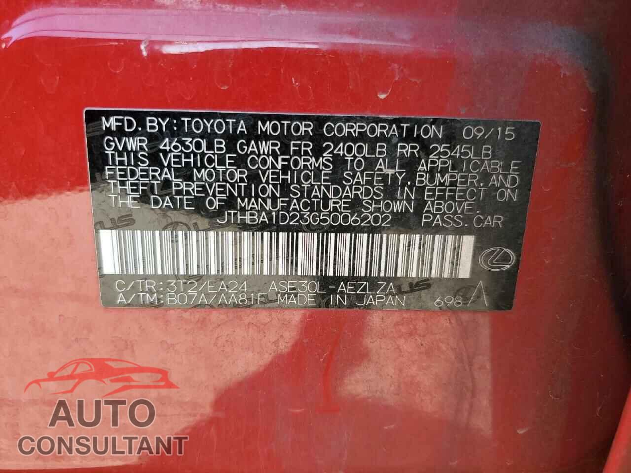 LEXUS IS 2016 - JTHBA1D23G5006202