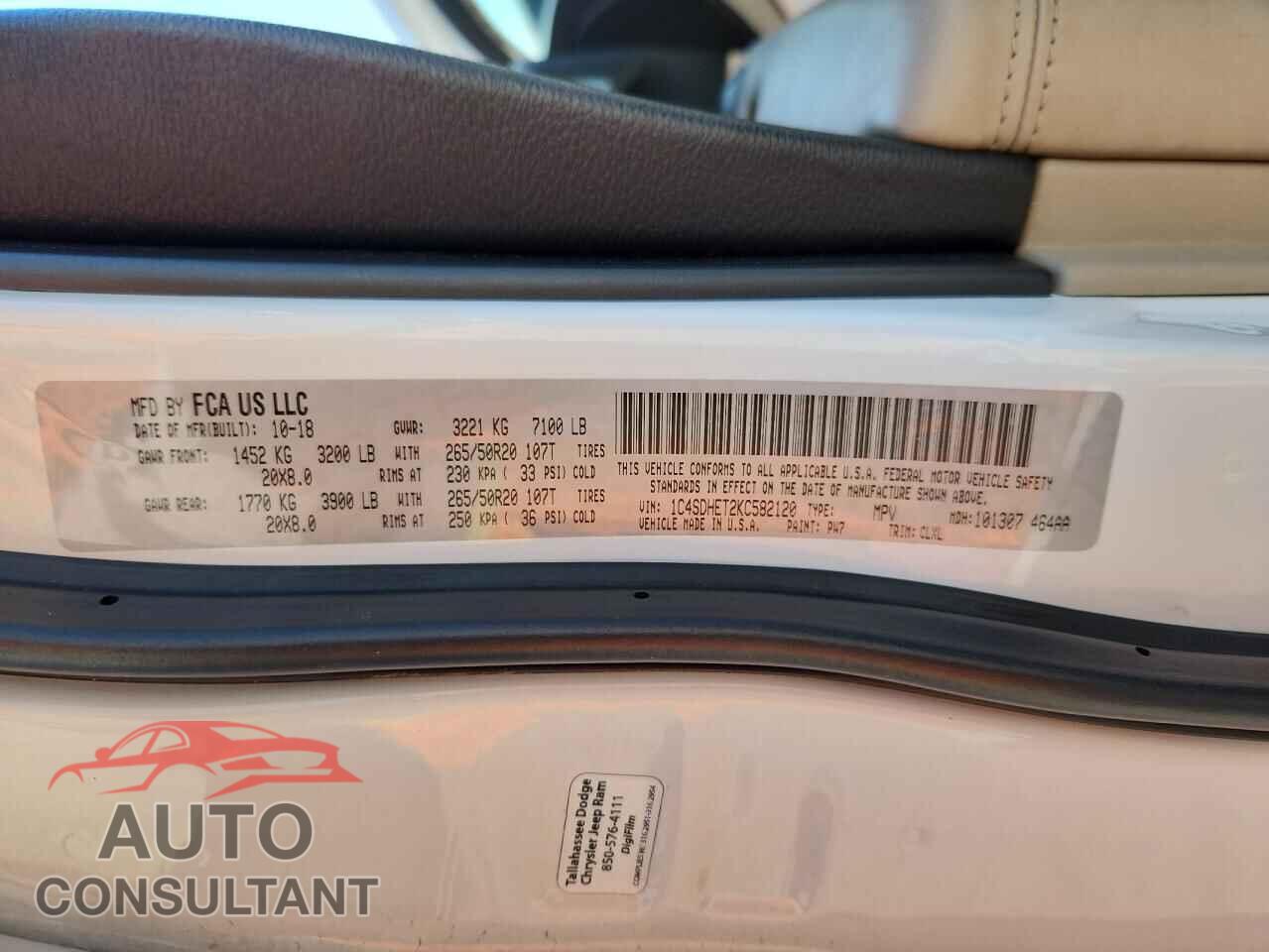 DODGE DURANGO 2019 - 1C4SDHET2KC582120