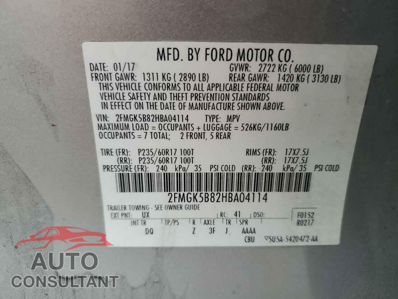 FORD FLEX 2017 - 2FMGK5B82HBA04114