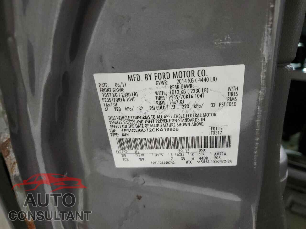FORD ESCAPE 2012 - 1FMCU0D72CKA19906