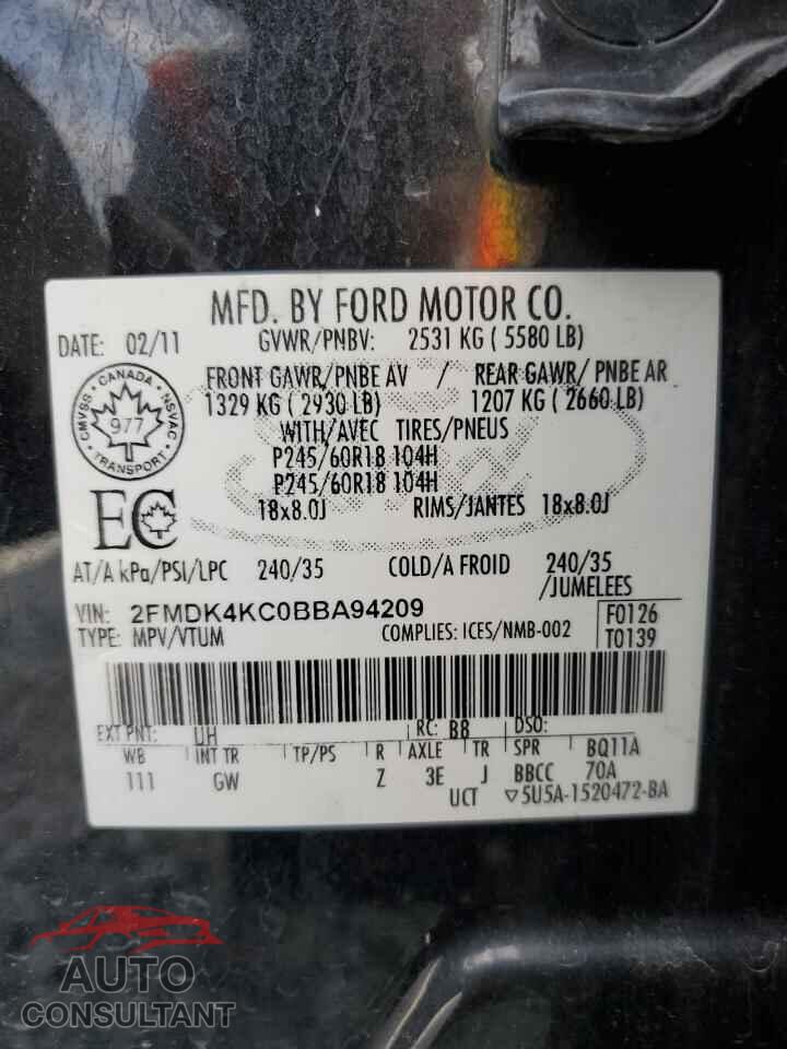 FORD EDGE 2011 - 2FMDK4KC0BBA94209