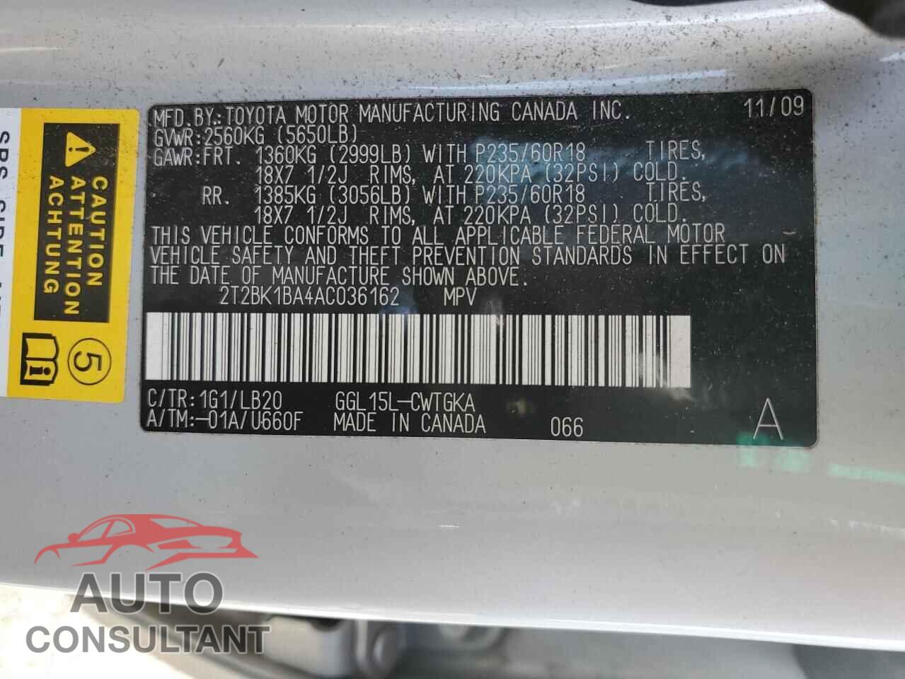 LEXUS RX350 2010 - 2T2BK1BA4AC036162