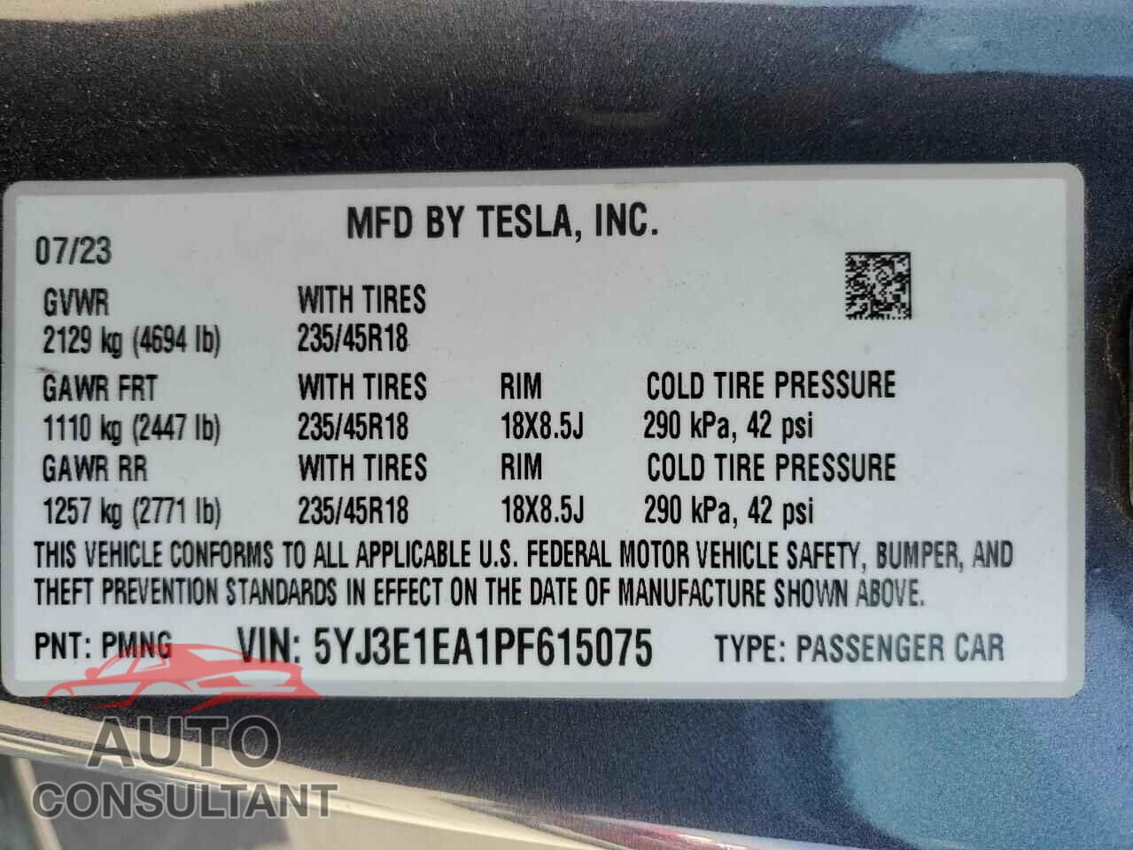 TESLA MODEL 3 2023 - 5YJ3E1EA1PF615075