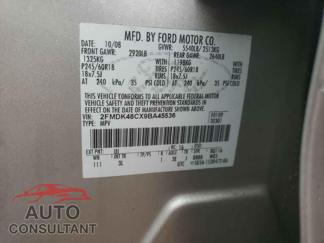FORD EDGE 2009 - 2FMDK48CX9BA45536