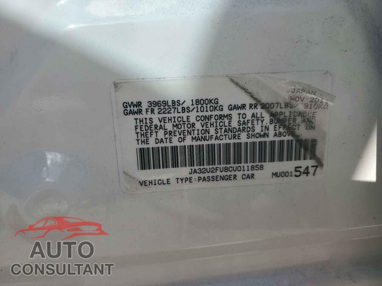 MITSUBISHI LANCER 2012 - JA32U2FU8CU011858