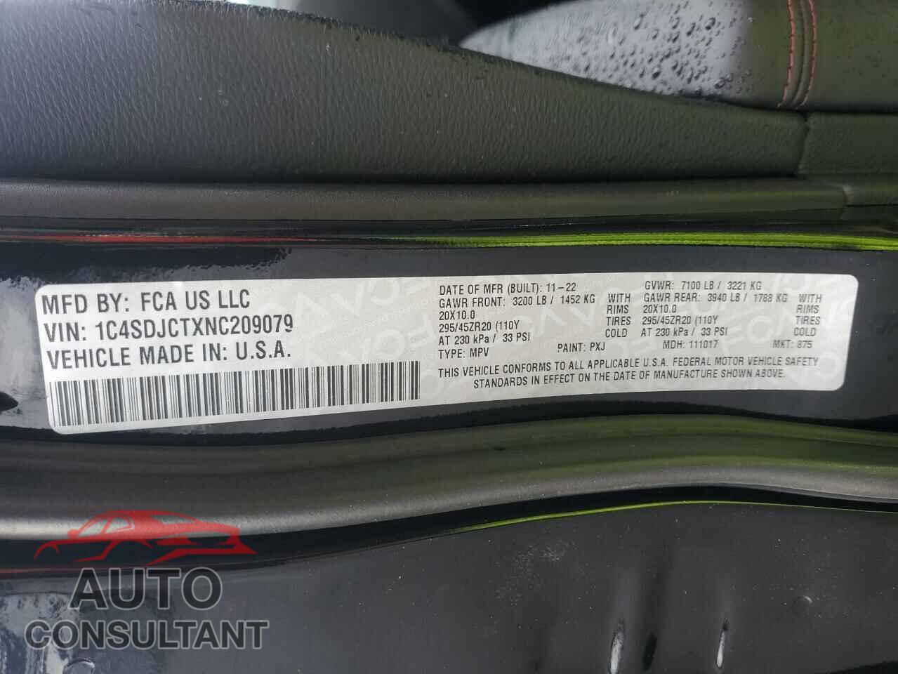DODGE DURANGO 2022 - 1C4SDJCTXNC209079