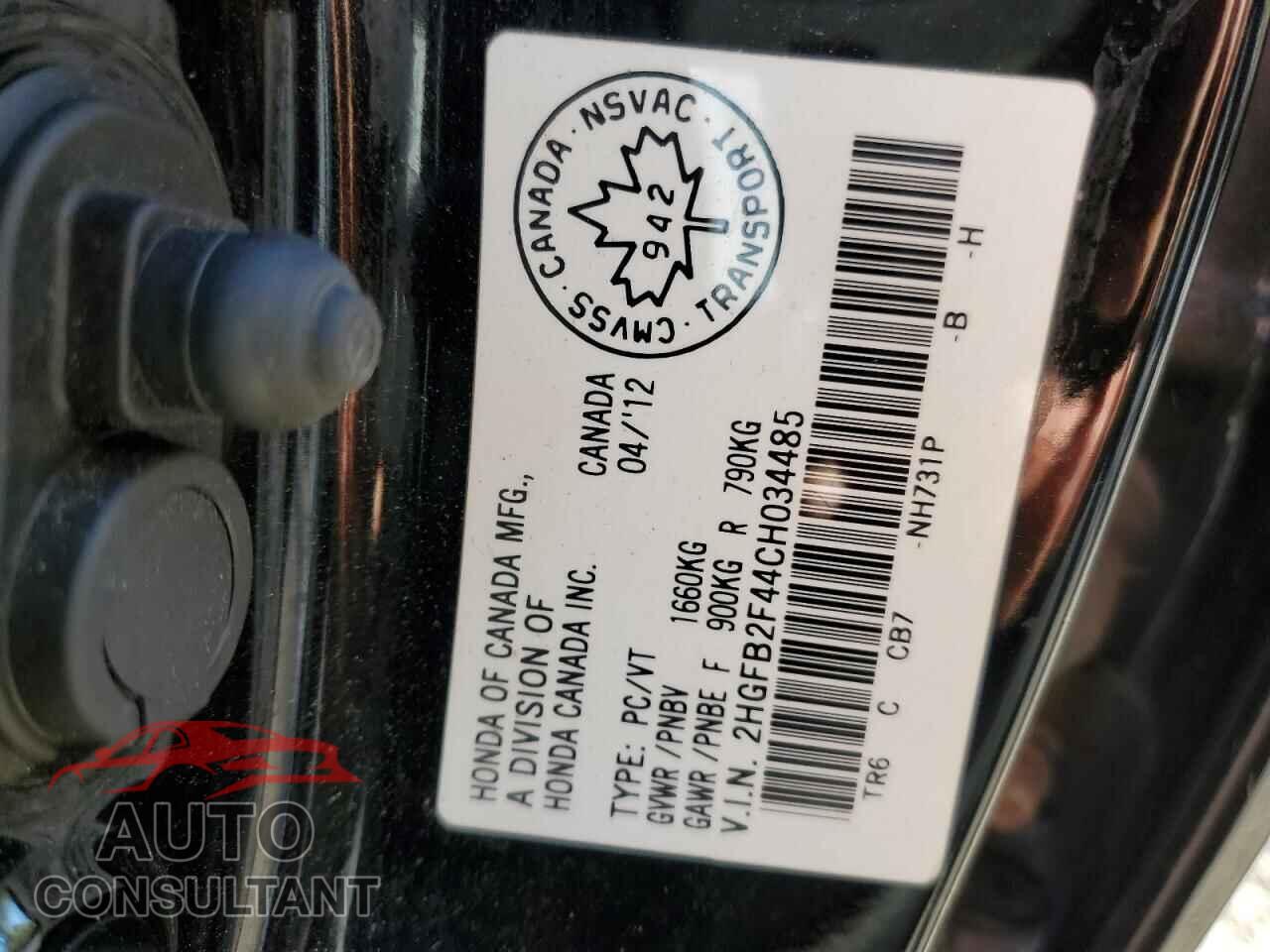 HONDA CIVIC 2012 - 2HGFB2F44CH034485
