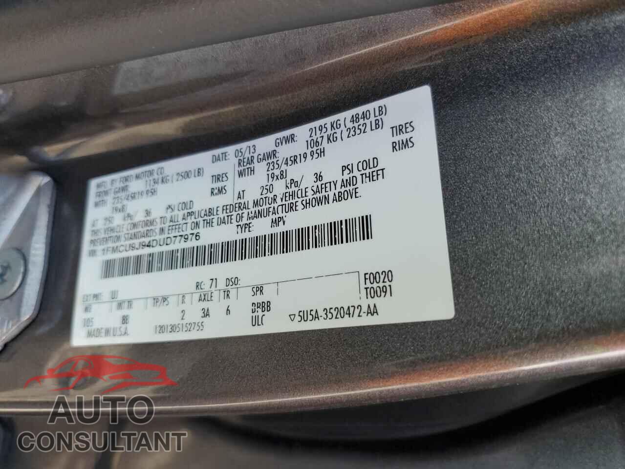 FORD ESCAPE 2013 - 1FMCU9J94DUD77976