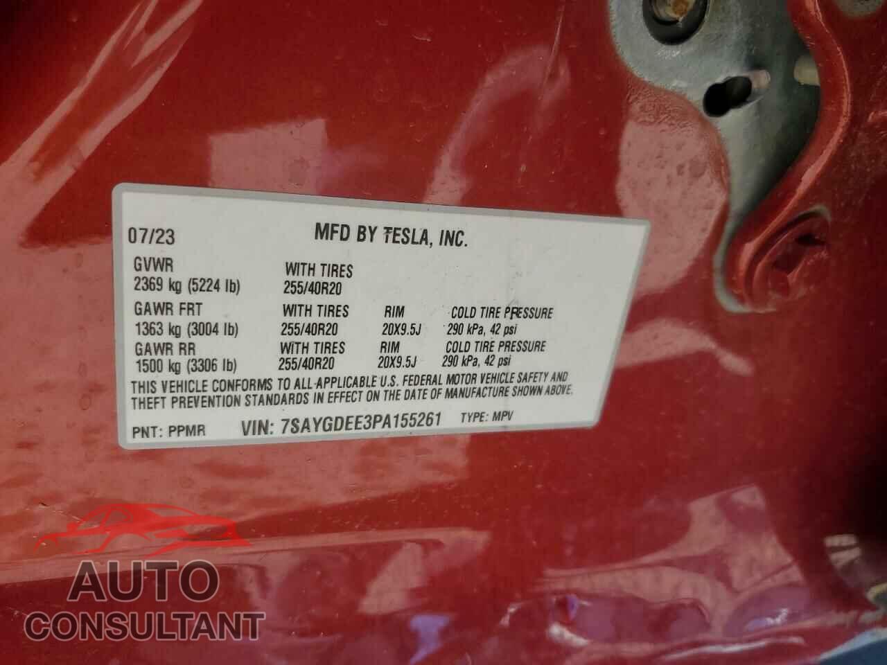 TESLA MODEL Y 2023 - 7SAYGDEE3PA155261