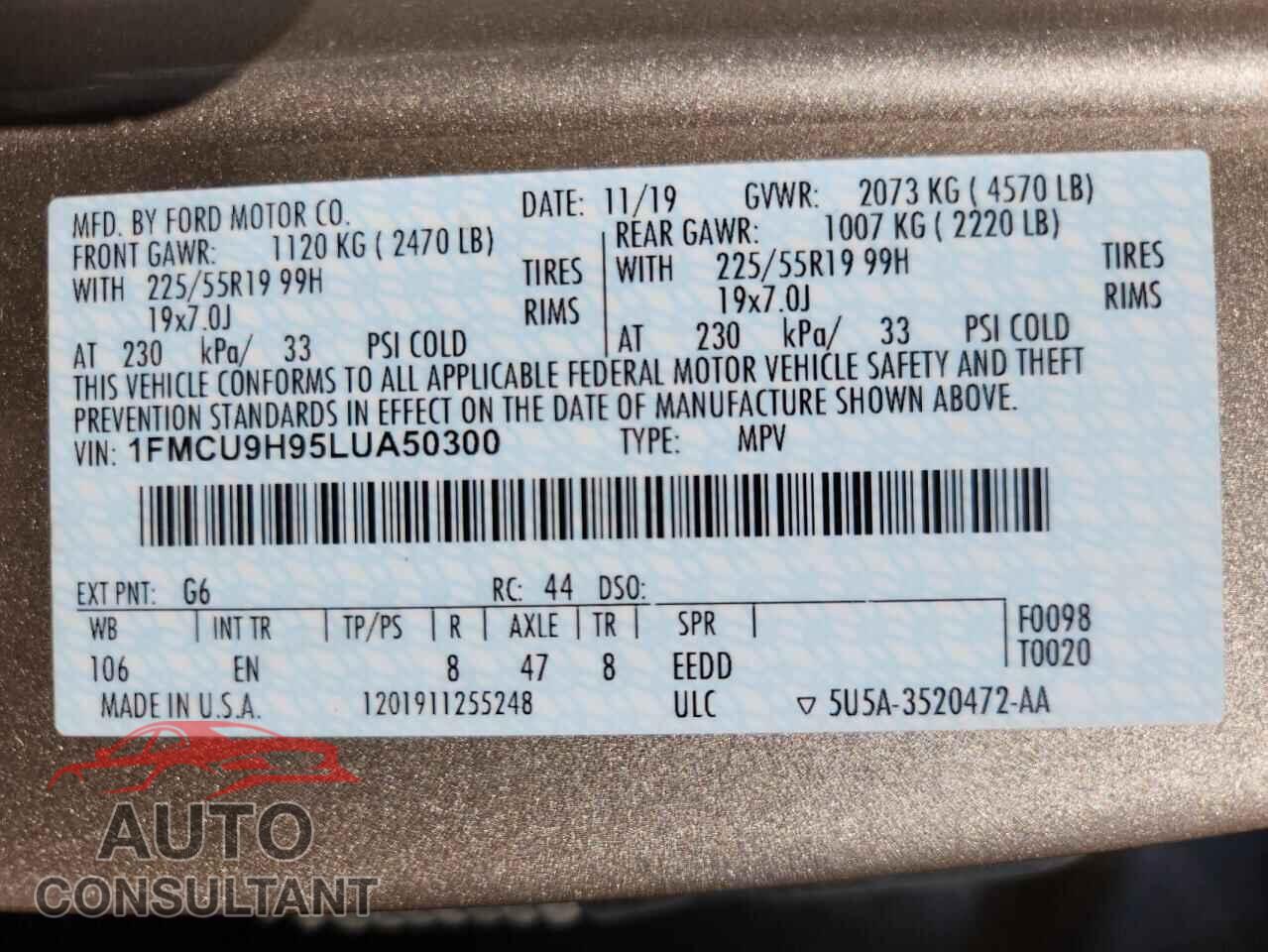 FORD ESCAPE 2020 - 1FMCU9H95LUA50300