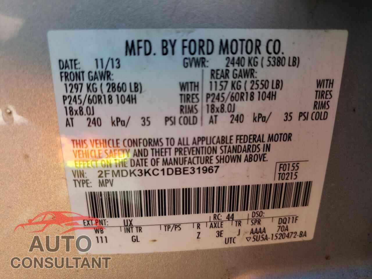 FORD EDGE 2013 - 2FMDK3KC1DBE31967